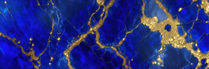 Sapphire blue marble stone with gold vein. Generative AI