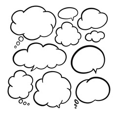 Clouds set speech bubbles elements monochrome color line art vector illustration