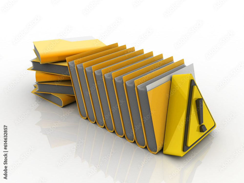 Poster 3d rendering folder network with exclamation sign