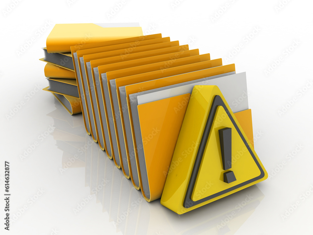 Poster 3d rendering folder network with exclamation sign