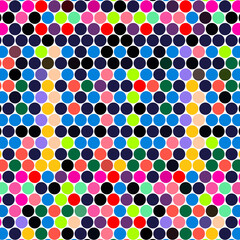 Simple geometric shapes colorful mosaic tile seamless pattern with retro star and circles mosaic design. Decorative 60`s, 70's, 80's  Vintage pattern for prints, textile, wrapping, fabric.