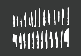 set of knives. set of knives vectors. Vector illustration. set of kitchen knife silhouette. Vector Knives Set Isolated on White
