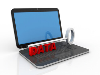3d rendering Data with key on laptop