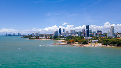 aerial high angle photo The beautiful city of Pattaya and the clear sky sea. Atmosphere to travel...