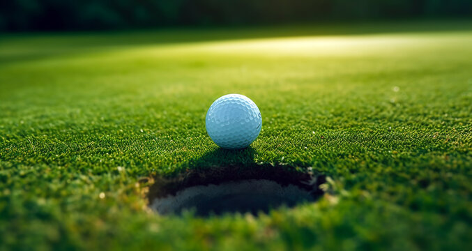 A golf ball is rolling in a golf hole