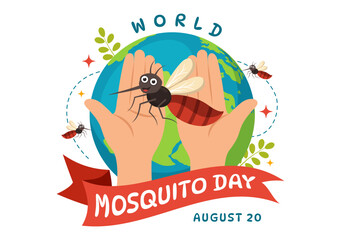 World Mosquito Day Vector Illustration on 20 August with Midge Can Cause Dengue Fever and Malaria in Flat Cartoon Hand Drawn Background Templates