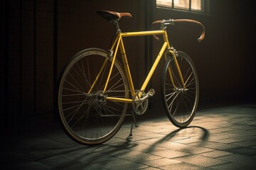 Naklejka na ściany i meble Isolated fixed gear vintage yellow racing bike. Generative AI