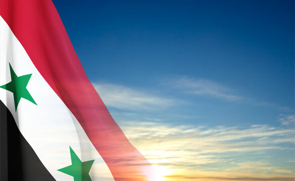 Premium Photo  Syria flag in a sunset background