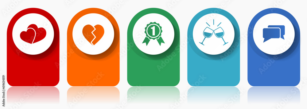 Poster love icon set, miscellaneous vector icons such as heart, badge, toast and chat, modern design infogr