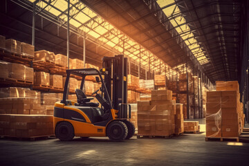 Fototapeta na wymiar Smooth store operations: Forklifts at work in a transportation and storage environment.generative ai