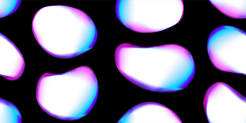 Blurred vibrant bubbles seamless pattern. Bright color splashes. Vivid multi colored blurred gradients graphic design. Black background. Vector illustration.