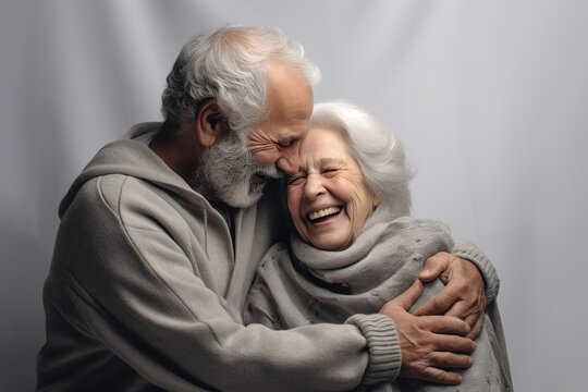 Senior elderly couple embracing, studio shot. Generative AI, Generative AI