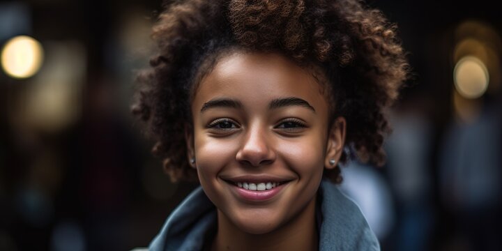 Teenage African American girl close up casual portrait. Generative AI, Generative AI