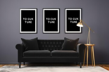 Large vertical poster frame mock-up on bureau | Gallery wall mock-up in cosy living room interior, frame mock-up, 3d render, Generative AI