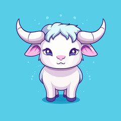 Bull. Cute little cartoon kawaii anime character. Domestic Pet. Wild Animal. Flat vector