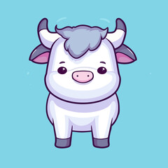 Bull. Cute little cartoon kawaii anime character. Domestic Pet. Wild Animal. Flat vector