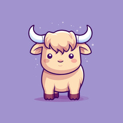 Bull. Cute little cartoon kawaii anime character. Domestic Pet. Wild Animal. Flat vector