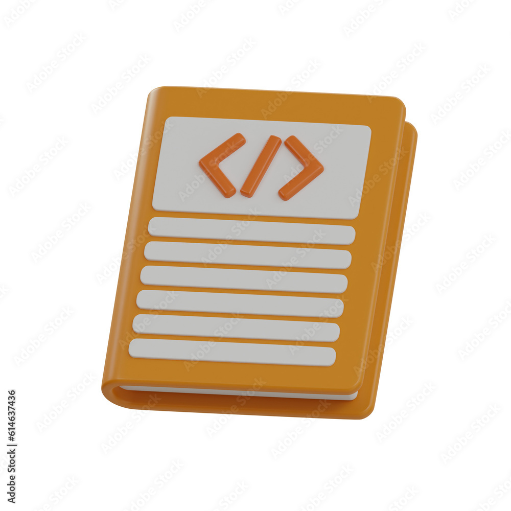 Aufkleber 3d coding book. icon isolated on white background. 3d rendering illustration
