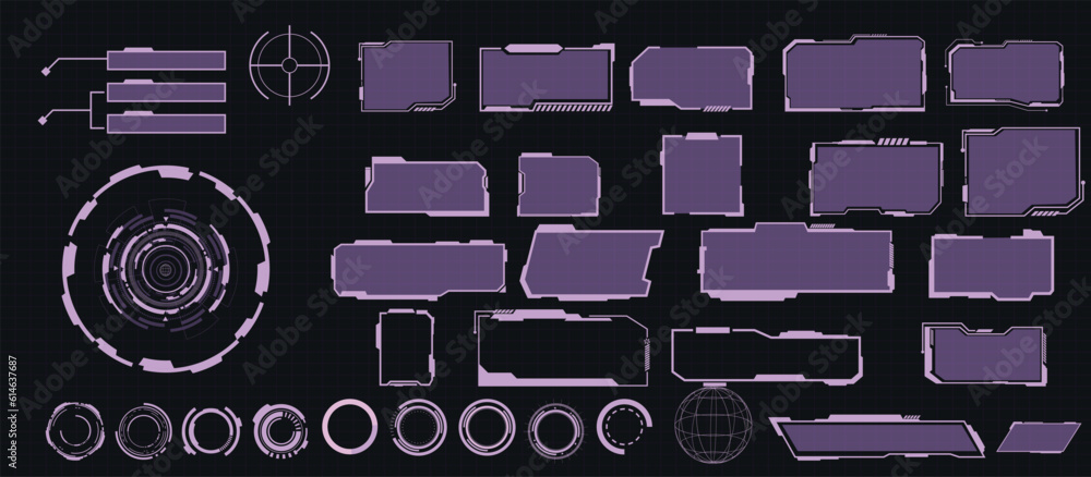 Fototapete digital interface hud elements set pack. user interface, frame screens. callouts titles, fui circle 