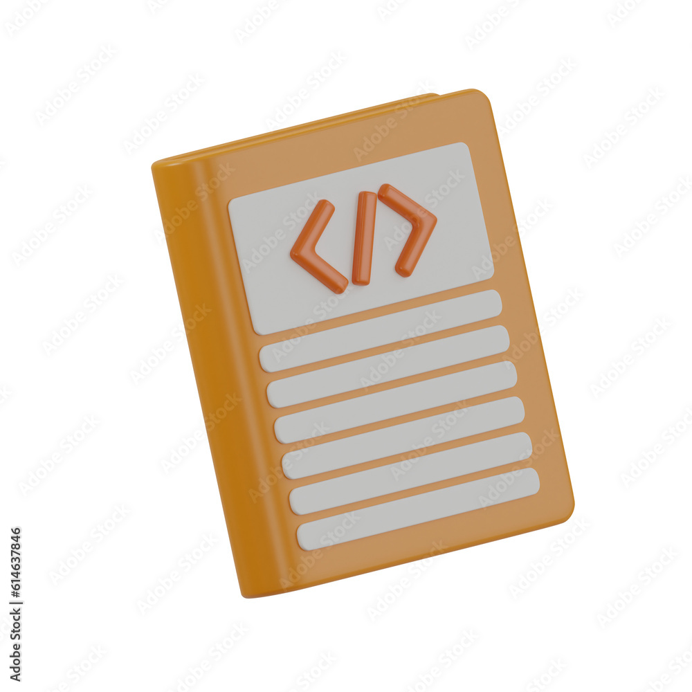 Aufkleber 3d coding book. icon isolated on white background. 3d rendering illustration