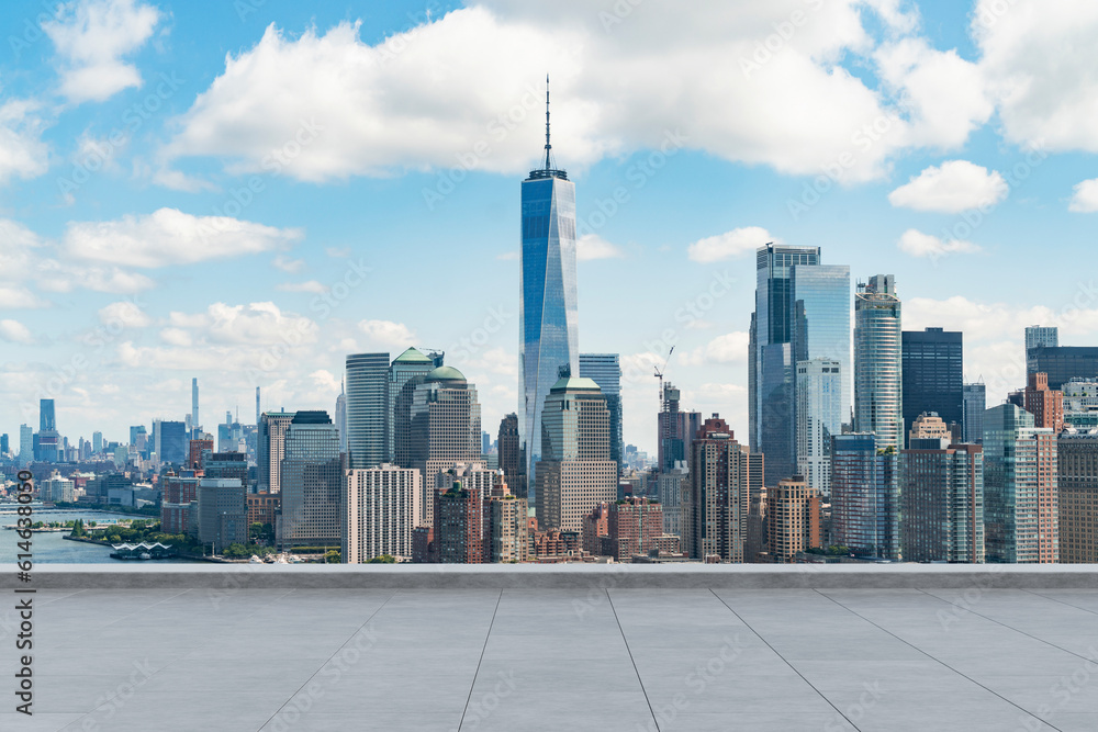 Wall mural skyscrapers cityscape downtown, new york skyline buildings. beautiful real estate. day time. empty r