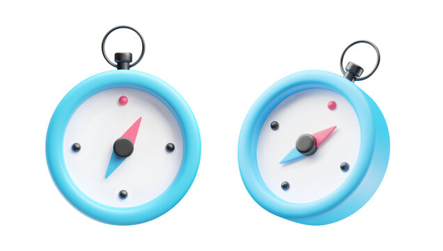 Compass tool, navigation and orientation equipment device 3d realistic style rendering. Cute toy compass object for navigation and orientation vector illustration isolated on white background