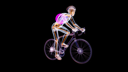 Fototapeta na wymiar 3D Illustration of an anatomy of a X-ray cyclist riding with abstract art