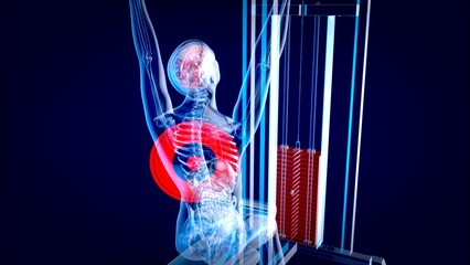 Abstract 3D art of a man on the Lat pulldown machine - obrazy, fototapety, plakaty