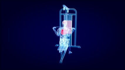 Abstract 3D art of a man on the Lat pulldown machine