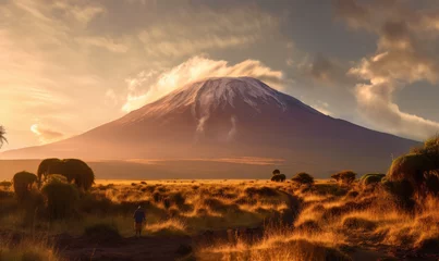 Foto auf gebürstetem Alu-Dibond Kilimandscharo Sunset at mountain Kilimanjaro Tanzania and Kenya, travel summer holiday vacation idea concept. 