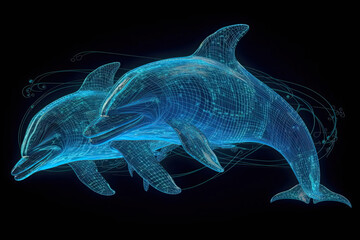 A Harmonious Dance: Generative AI Illustration of a Pod of Dolphins Swimming in Unison