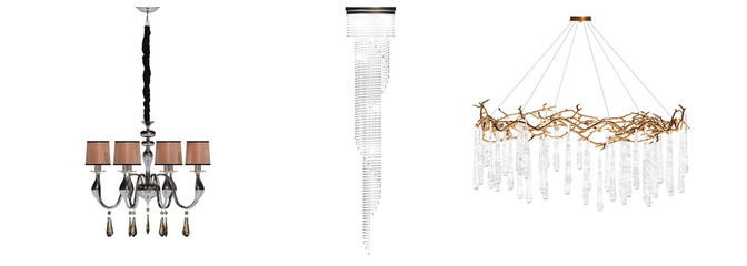 crystal chandelier for the interior isolated on white background, home lighting, 3D illustration, cg render