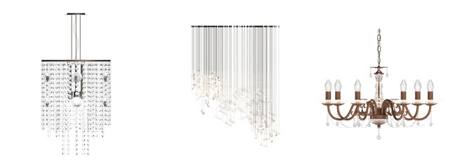 Obraz premium crystal chandelier for the interior isolated on white background, home lighting, 3D illustration, cg render