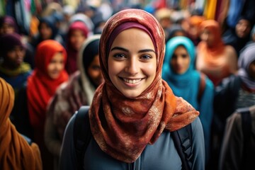 Obraz premium pretty, beautiful, very attractive middle eastern young woman looking at the camera posing at an Arab city market.