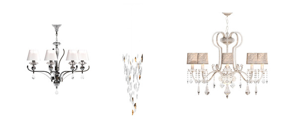 crystal chandelier for the interior isolated on white background, home lighting, 3D illustration, cg render