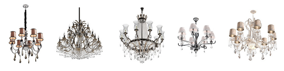 crystal chandelier for the interior isolated on white background, home lighting, 3D illustration, cg render