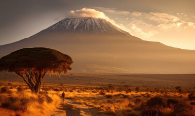 Sunset at mountain Kilimanjaro Tanzania and Kenya, travel summer holiday vacation idea concept.  - obrazy, fototapety, plakaty