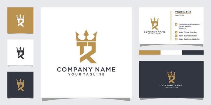 TR or RT initial letter logo design with crown icon vector.