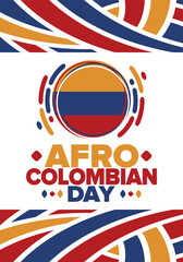 Afro-Colombian Day in Colombia. Celebrate annual in May 21. Freedom day poster. National holiday. Colombian flag. Afro-Colombian culture, history and heritage. Tradition pattern. Vector illustration