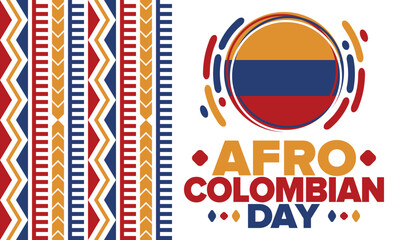 Afro-Colombian Day in Colombia. Celebrate annual in May 21. Freedom day poster. National holiday. Colombian flag. Afro-Colombian culture, history and heritage. Tradition pattern. Vector illustration