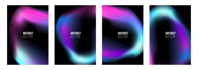 Bright defocused bubbles. Vibrant color shapes on black background. Vivid multi colored blurred gradients creative graphic design. Vector illustration.