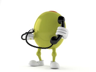 Olive character holding a telephone handset