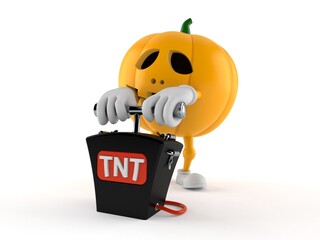 Halloween pumpkin character with bomb detonator