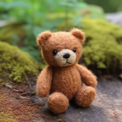 A small plushie brown bear. A small plushie brown bear sit down on the ground