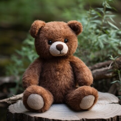 Obraz premium A small plushie brown bear. A small plushie brown bear sit down on the ground