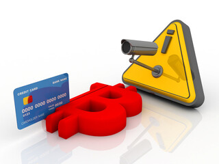 3d rendering debit card swiping bitcoin under cctv camera