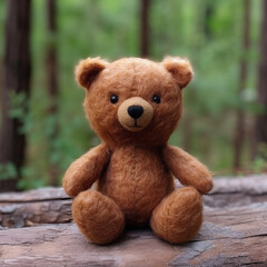 A small plushie brown bear. A small plushie brown bear sit down on the ground