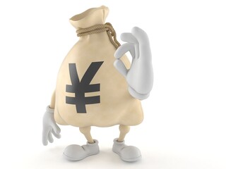 Yen money bag character with ok gesture