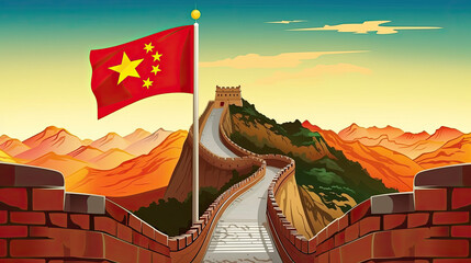 China flag on the Great Wall