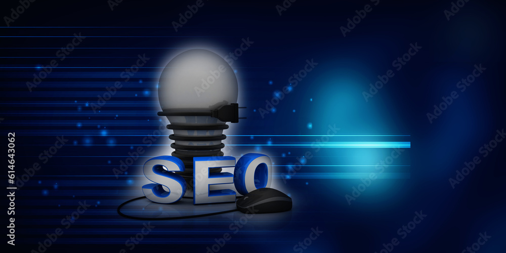 Aufkleber 3d rendering mouse attached to word seo search engine optimization near cfl bulb connected cable